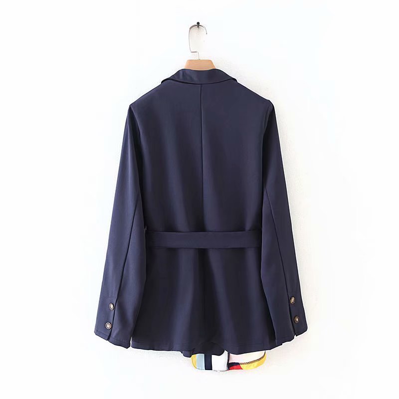 EWQ Autumn Sweet Blazer Women Jacket Patchwork Laceup Ladies Suit Korean Style Contrast Stripes Office Coat 201114