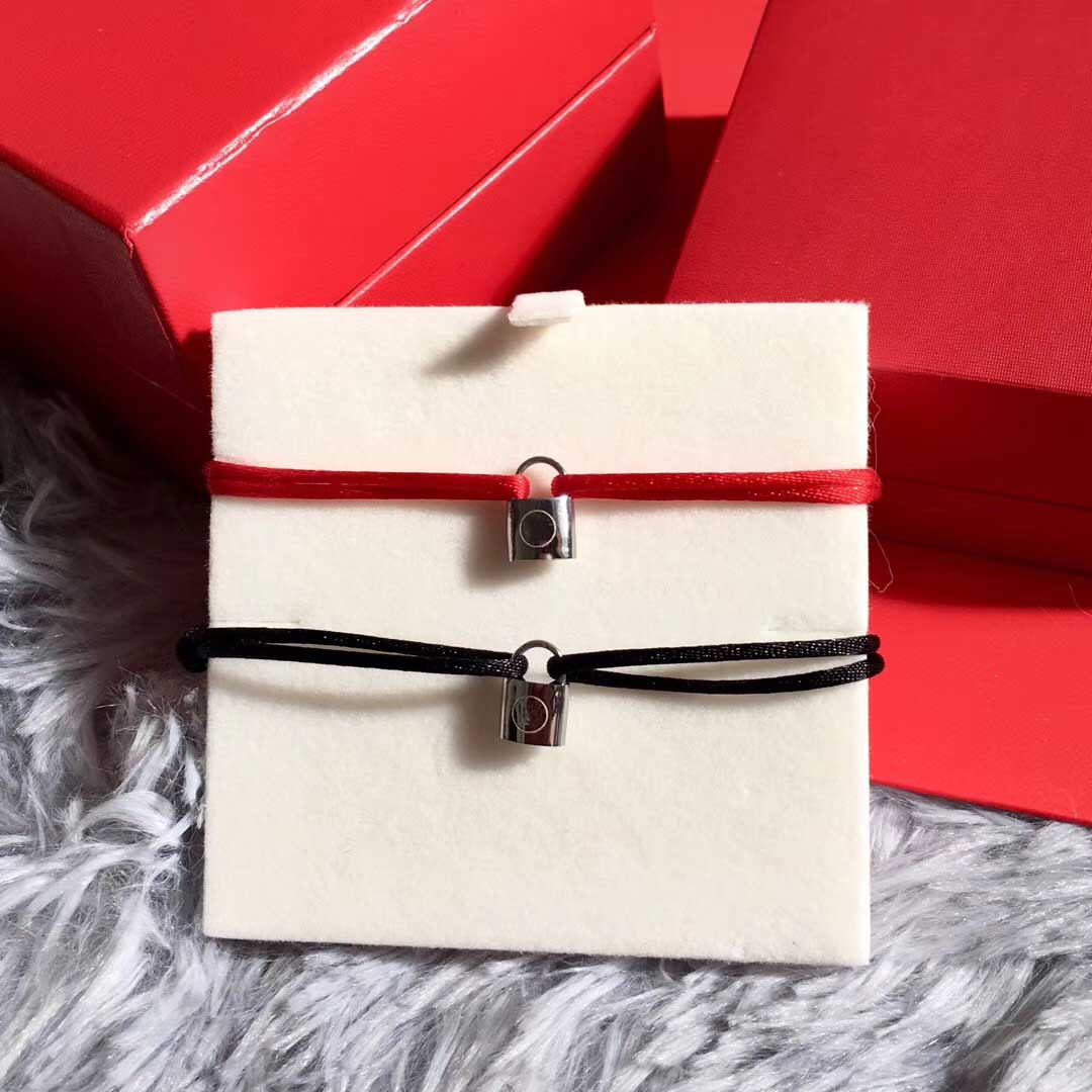 Hot sale top quality 316L Titanium steel Black rope and red rope with silver padlock for women charm bracelet jewelry gift free shipping PS