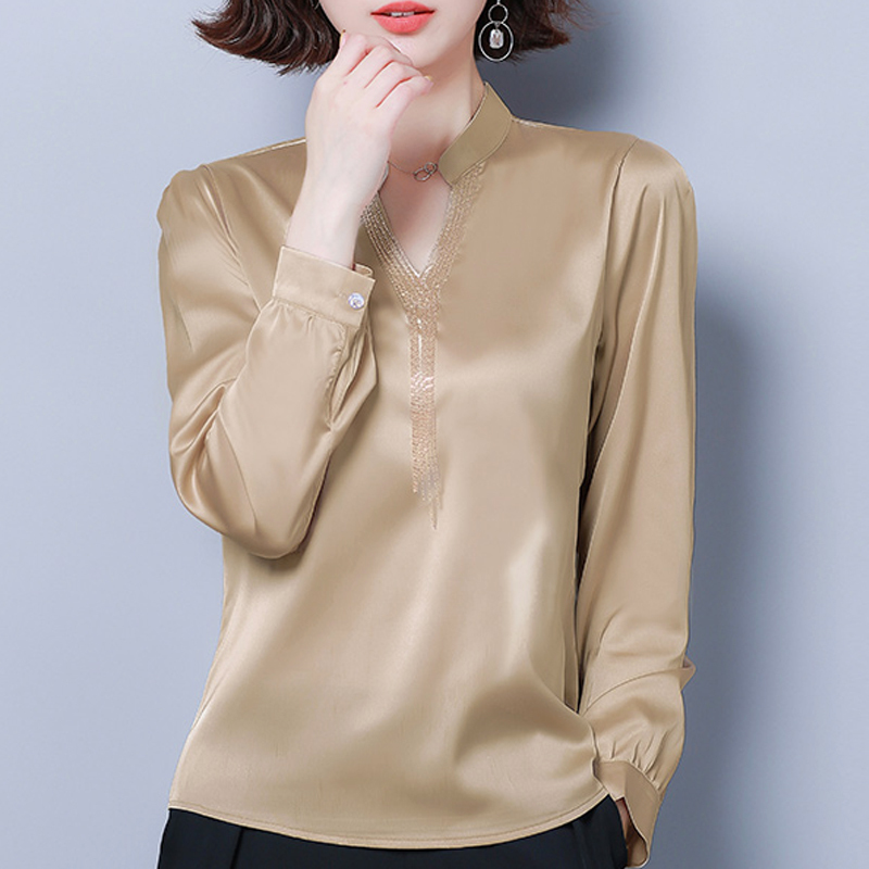 New Fashion Women T-shirt Long Sleeve V-neck Solid Slim Women Clothing Elegant Casual Women Tops Party Plus Size 5109 50 201028