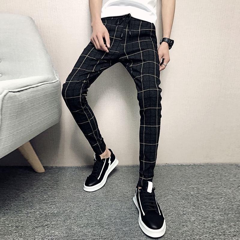 New Pants Men Slim Fit British Plaid Mens Pants Fashion High Quality Summer Casual Young Man Hip Hop Trousers Male Hot Sale 201110