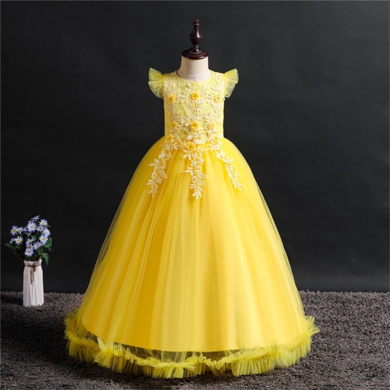 Fancy Princess Party Dresses for Girls Long Sleeveless Flower Party Ball Gown Evening Dresses Kid Prom Wedding Children Dress F1130