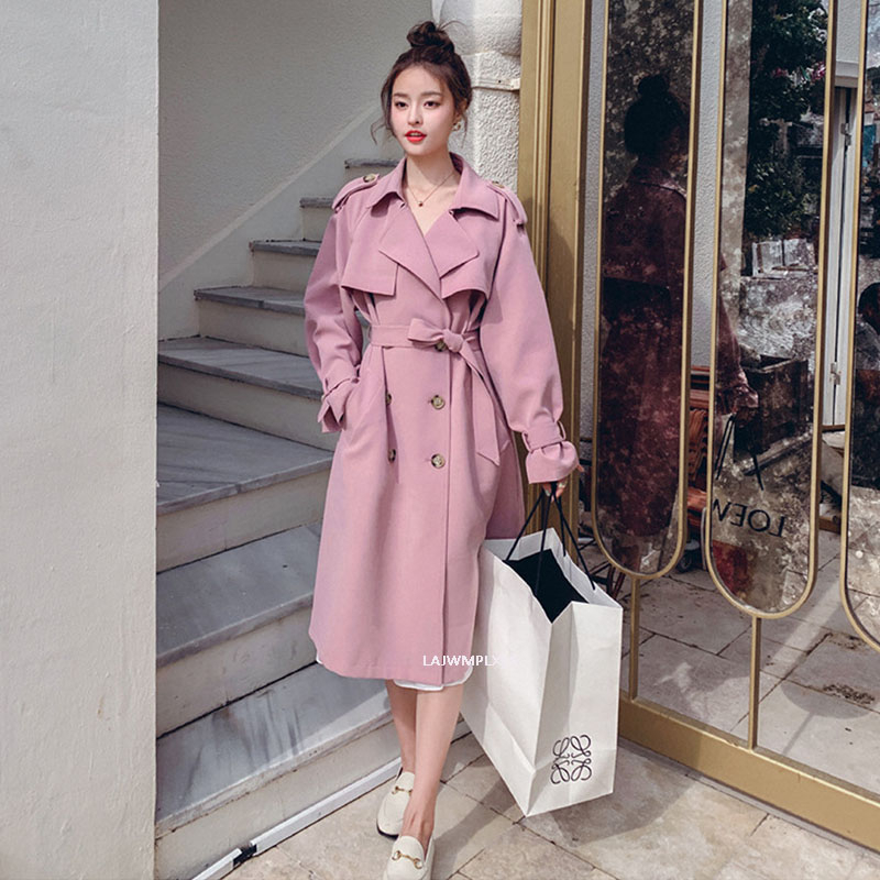 2020 autumn New Korean Fashion Double Breasted Trench Coats Female Sashes Belted Slim Waist outwear Women clothing spring FY139 T200828