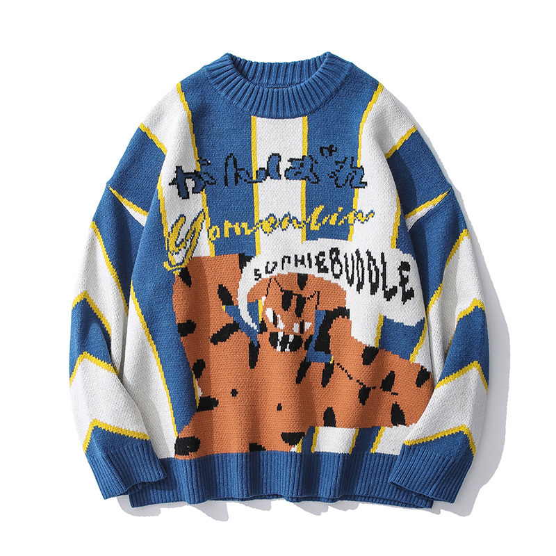 OSCN7 Funny Oversize Men Winter High Streetwear Fashion Mens Pullovers Round Neck Vintage Sweaters D004 201211