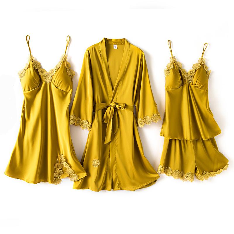 Female Yellow 4PCS Robe Gown Set Sexy Backless Full Sleeve Shirt&Shorts Bathrobe Sweet Lace Flower Satin Summer Sleepwear, Burgundy c-1pcs
Female Yellow 4PCS Robe Gown Set Sexy Backless Full Sleeve Shirt&Shorts Bathrobe Sweet Lace Flower Satin Summer Sleepwear, Burgundy c-1pcs