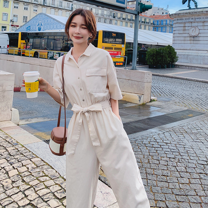 fashion summer work style women temperament outdoor comfortable solid beach jumpsuit cute casual high waist fresh long jumpsuit T200509