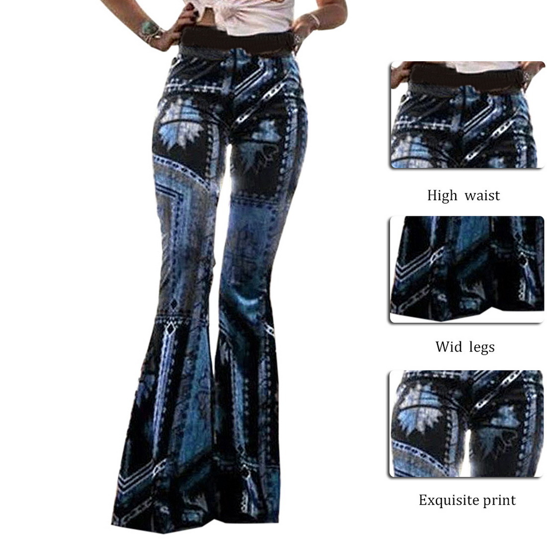 CYSINCOS Fashion Women Pants Flared Legged Bell Bottom Sexy Skinny Boho Floral Print Pants Stretch High Waist Boot Cut Pants 201111