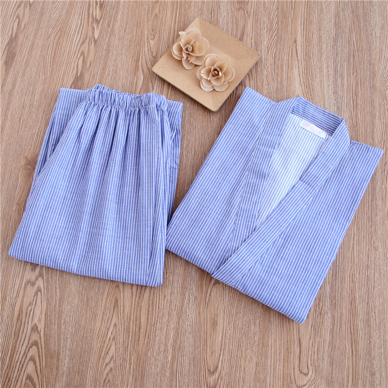 Summer Men 100% gauze cotton kimono pajamas set Japanese Traditional Pajamas Kimono Male pyjamas Robes Suit 032205 201109