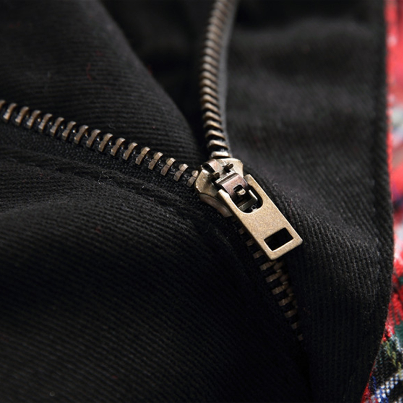 Aolamegs Jeans Men Red Scottish Plaid Print College Style Denim Zipper Decorations Cool Patch Casual Cargo jeans Streetwear men 201111