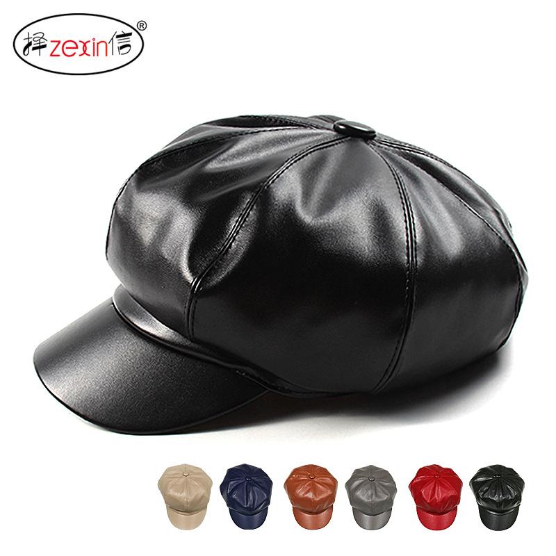 Korean style autumn and winter PU leather solid color octagonal cap Women's British leather hat all-matching peaked cap, Red
Korean style autumn and winter PU leather solid color octagonal cap Women's British leather hat all-matching peaked cap, Red
