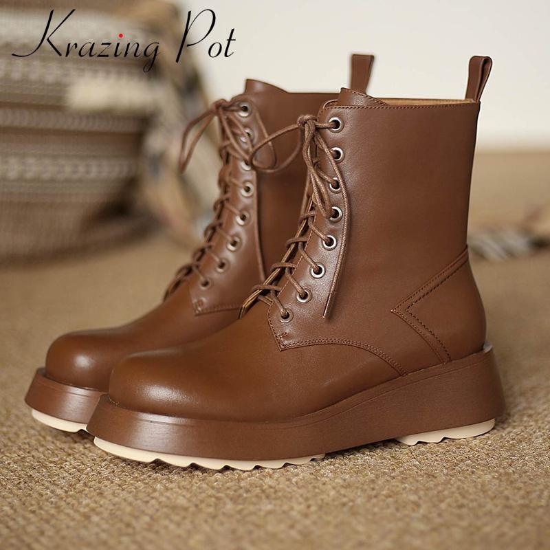 krazing pot motorcycle boots natural leather classic colors round toe flats platform high heel lace up fashion ankle boots L69, Black
krazing pot motorcycle boots natural leather classic colors round toe flats platform high heel lace up fashion ankle boots L69, Black