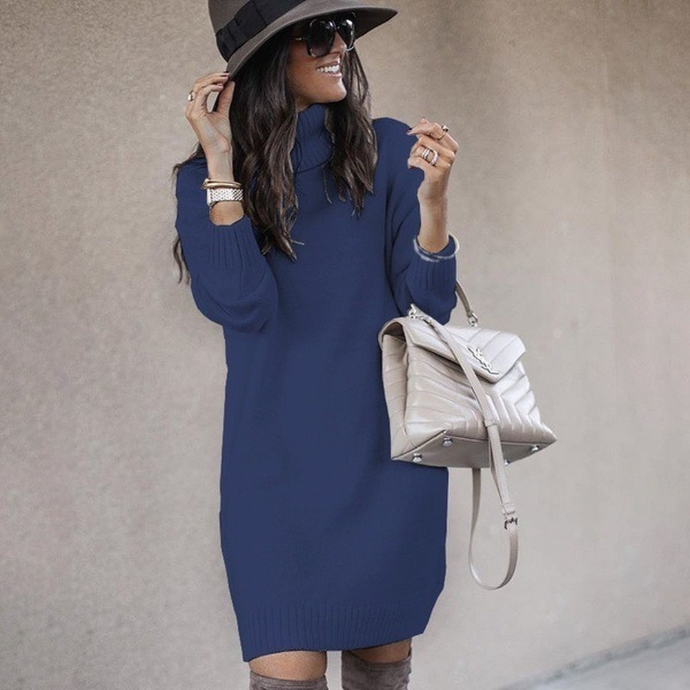 Women's Turtleneck Long Sweater Dress Solid Autumn Winter Long Sleeve Women Sweater Pullover Ropa De Invierno Mujer 201110