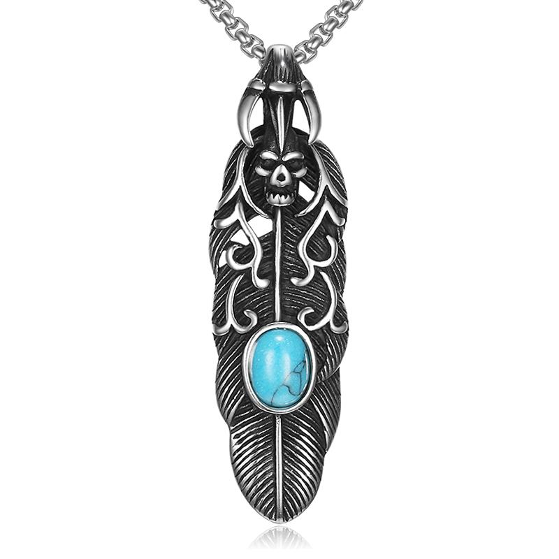 Skull Pendants Blue Stone Feather Necklace For Boys Male Cool Fashion Newest Design Feather Wingding
Skull Pendants Blue Stone Feather Necklace For Boys Male Cool Fashion Newest Design Feather Wingding