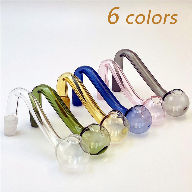 Colorful 10mm Male Joint Thick Glass Oil Burner Pipe Tobacco Bent Bowl Hookahs Adapter Pyrex Bong Pipes Smoking Shisha Tube Smoke Pipe Nail Burning Jumbo Accessories