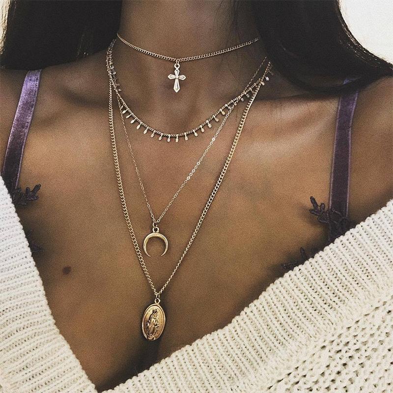 4 Pcs/Set Female Necklace Set Gold Cross Moon Virgin Mary Pendant Necklace Classic Women Dance Party Jewelry
4 Pcs/Set Female Necklace Set Gold Cross Moon Virgin Mary Pendant Necklace Classic Women Dance Party Jewelry