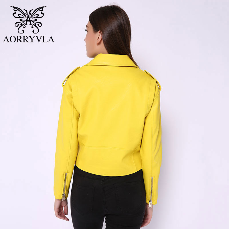 AORRYVLA Faux Leather Moto Women's Leather Jackets Yellow Ladies Leather Jacket Asymmetrical Faux-Leather Jacket Spring 201226