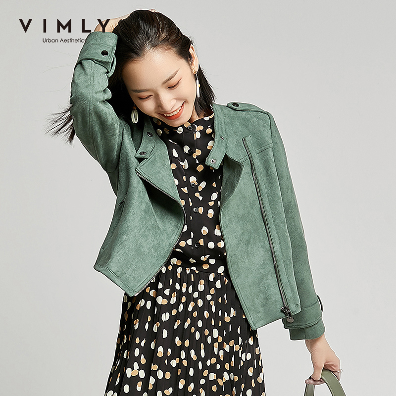 Vimly Streetwear Women Jacket Spring Autumn Fashion Stand Collar Zipper Solid Pockets Slim Casual Female Short Overcoat F3591 201017