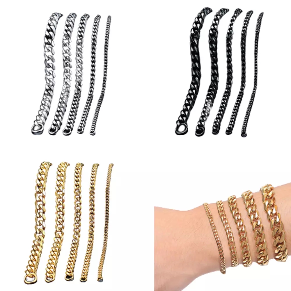 3mm-11mm Mens 14K Gold Plated Women Cuban Link Chains Stainless Steel Curb Bracelet Silver Black Color Wrist Bracelets Gift
