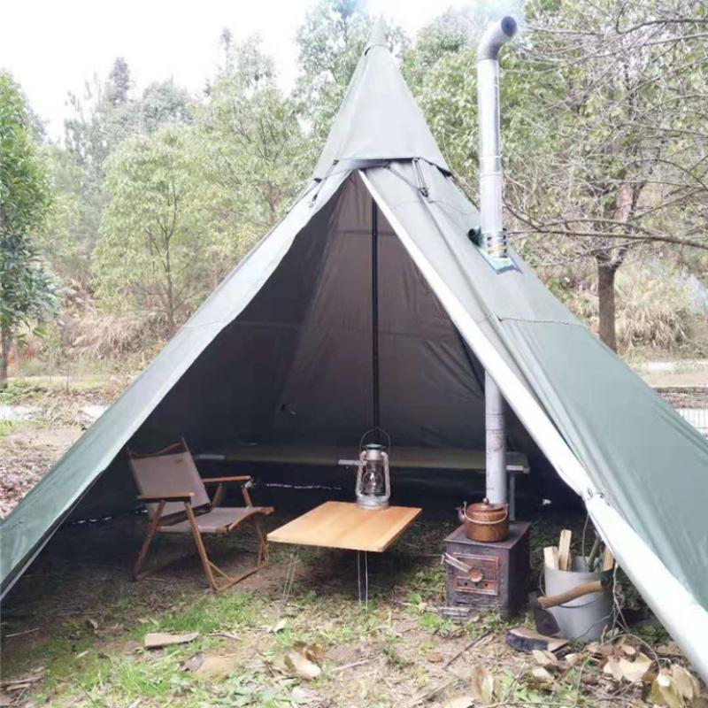 Including inner tent Pyramid tent with a chimney hole Large size tower smoke window wild survival
Including inner tent Pyramid tent with a chimney hole Large size tower smoke window wild survival