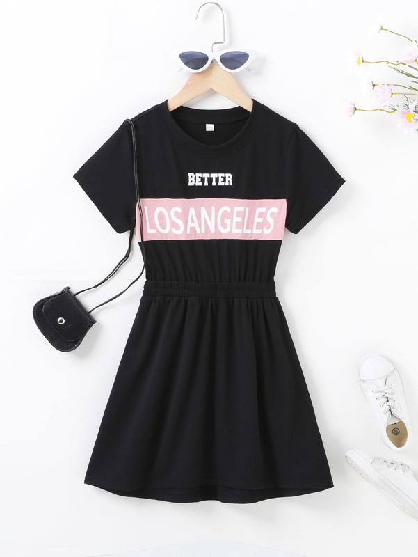 Girls Letter Graphic Dress SHE