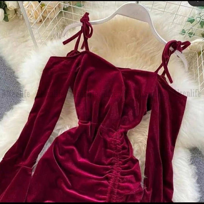 Sexy robe de soiree Short Cocktail Party Gowns Long Sleeves Off Shoulder Velvet Formal Prom Evening Wear Night Club Dress