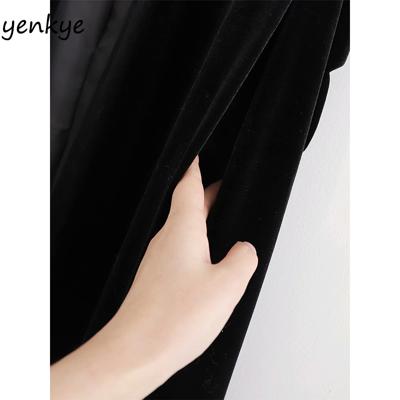 Fashion Women Vintage Black Velvet Cape Coat Front Tie High Neck Short Sleeve Plus Size Winter Outerwear XDWM2739 201210