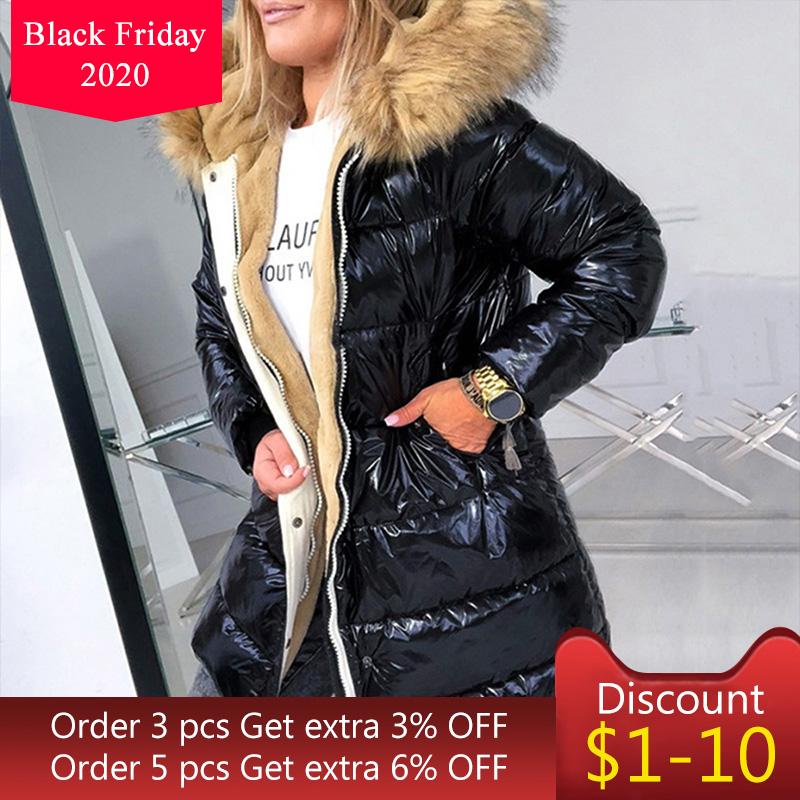 2021 Winter Down Jacket Black Thick Warm Padded Fur Collar Hooded Women Parka Coat Casual Slim Zipper Plus Size Outwear, Black style 2
2021 Winter Down Jacket Black Thick Warm Padded Fur Collar Hooded Women Parka Coat Casual Slim Zipper Plus Size Outwear, Black style 2