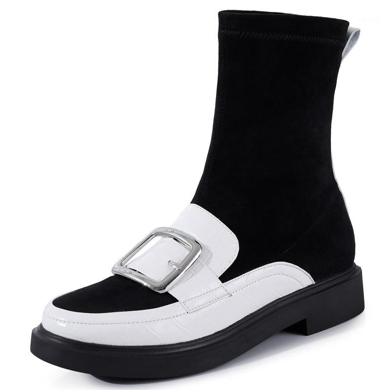 Genuine Leather Metal Decoration Calf Boots Platform Woman Boots Buckle Female Shoes Autumn Winte Fashion Short Sock1, White
Genuine Leather Metal Decoration Calf Boots Platform Woman Boots Buckle Female Shoes Autumn Winte Fashion Short Sock1, White