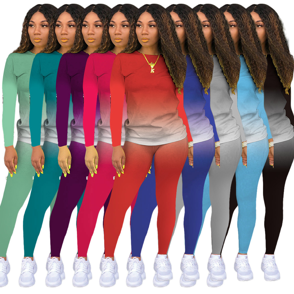 European and American women's wear gradient long sleeved trousers leisure sports two-piece suit, Gray
European and American women's wear gradient long sleeved trousers leisure sports two-piece suit, Gray