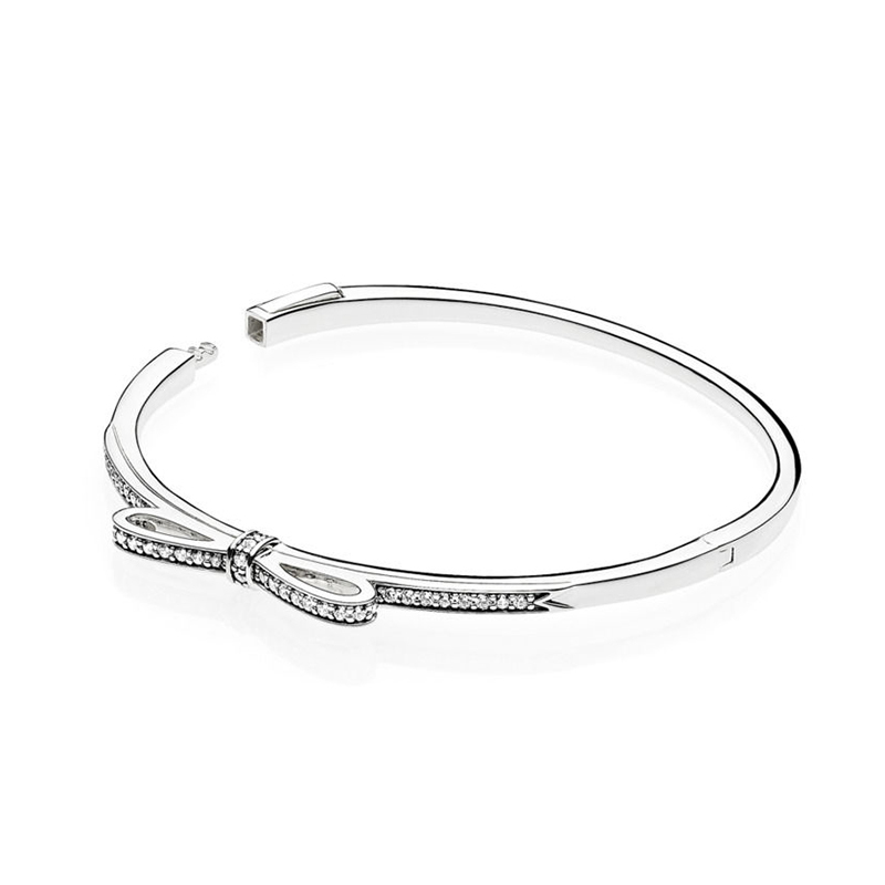 925 New arrival Silver Sparkling Bow Bangle Bracelet for Diamond Women Gift Jewelry Bracelet Set