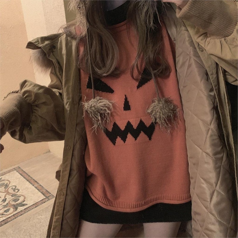 Yangelo Halloween Party Sweaters Women Pullovers Pumpkin Grimace Sweaters Women Sweet Style Women Sweaters Gothic Girl Harajuku 201017