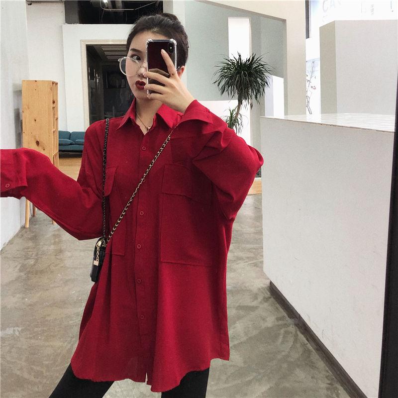 Korean Autumn Women Blouses Casual Fashion Long Sleeve Loose Pockets Women Tops Shirts Blusas Camisas Mujer, Red
Korean Autumn Women Blouses Casual Fashion Long Sleeve Loose Pockets Women Tops Shirts Blusas Camisas Mujer, Red