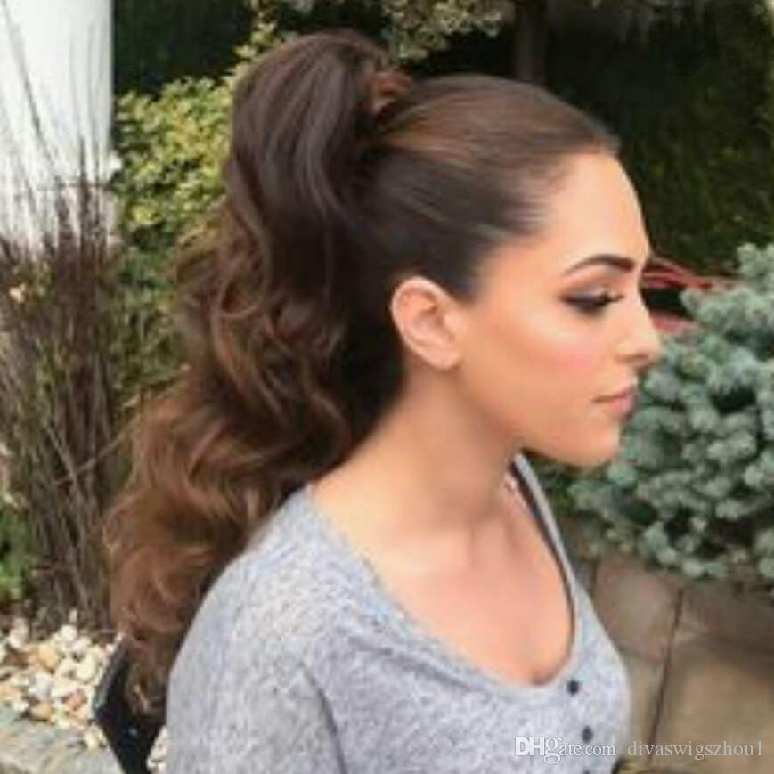 Long Wavy Ponytail Human Hair Wrap On & Drawstring Clip in Hairpiece Black Wave Extension African American Pony Tail for Women 140g