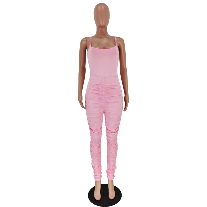 Tsuretobe Stacked Jumpsuit Women Skinny Rompers Sleeveless Spaghetti Strap Overalls Stacked Leggings Bodycon Club Outfits Female T200509