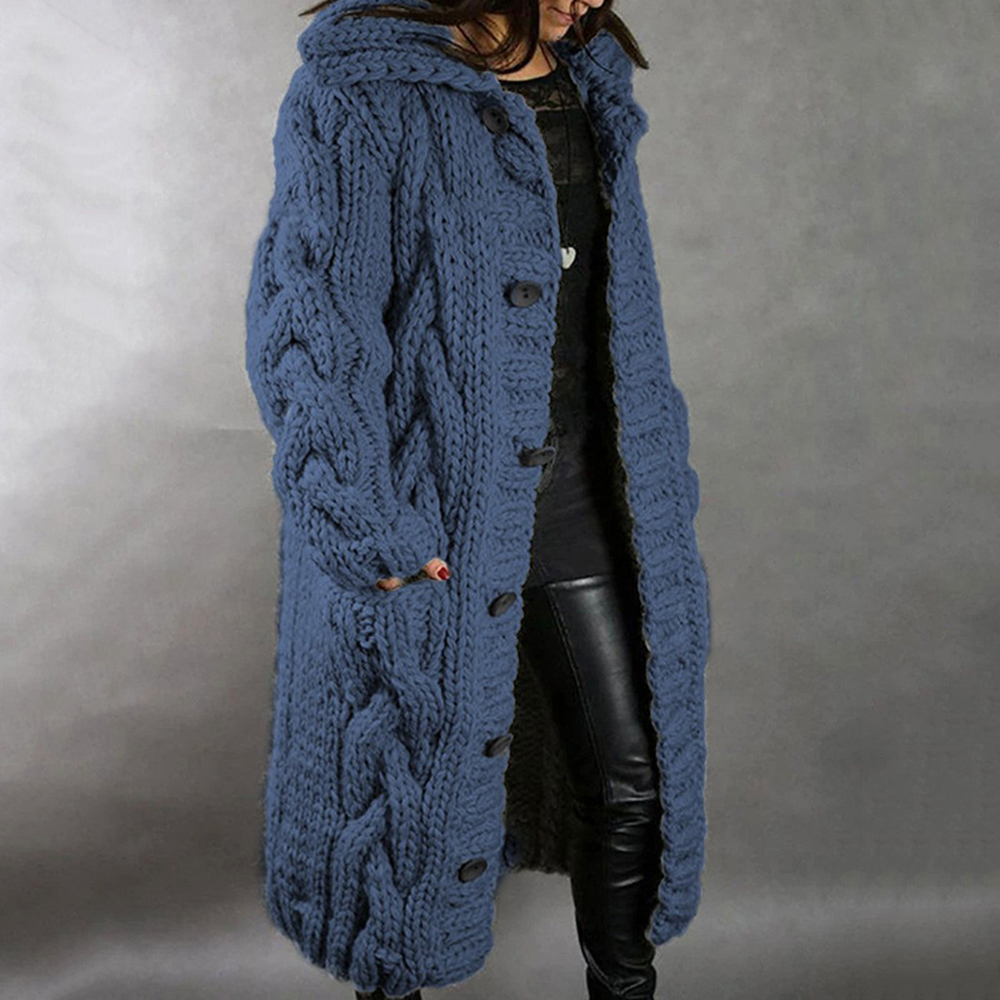 Women's Sweaters Winter Fashion Long Casual Loose Sweater Female Autumn Cardigans Single Breasted Puff Hooded Coat Plus 201225