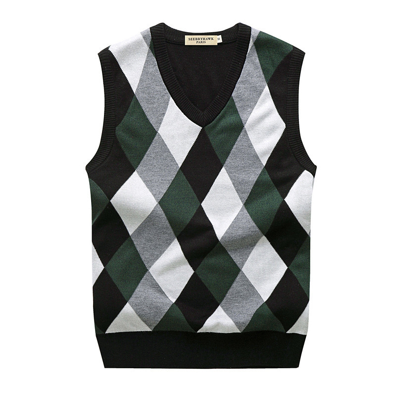 Mens Golf Vest Autumn Spring Warm Thick Sleeveless VNeck Argyle Slim Fit Fashion Sweaters Knitted Cotton Casual Wool Coat 201125