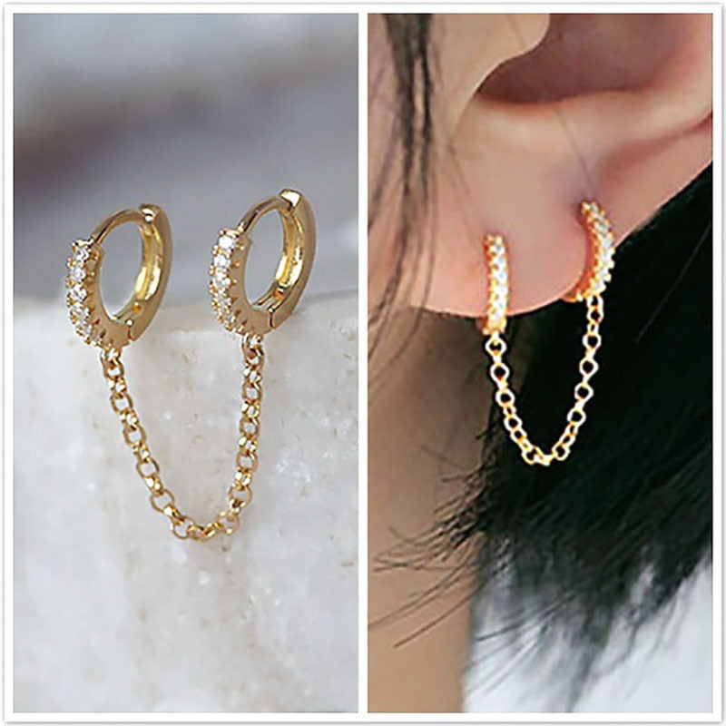 Exquisite Fashion Womens Long Chain Earrings European and American Copper Inlaid Zircon Double Ear Piercings One-Piece Ear Ring
Exquisite Fashion Womens Long Chain Earrings European and American Copper Inlaid Zircon Double Ear Piercings One-Piece Ear Ring
