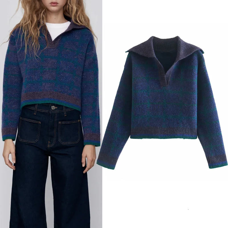 2021 New Blue Polo Plaid Knitted Women Winter Long Sleeve v Neck Cropped Sweater Woman Casual Kint Top Pullovers Zrjf
2021 New Blue Polo Plaid Knitted Women Winter Long Sleeve v Neck Cropped Sweater Woman Casual Kint Top Pullovers Zrjf