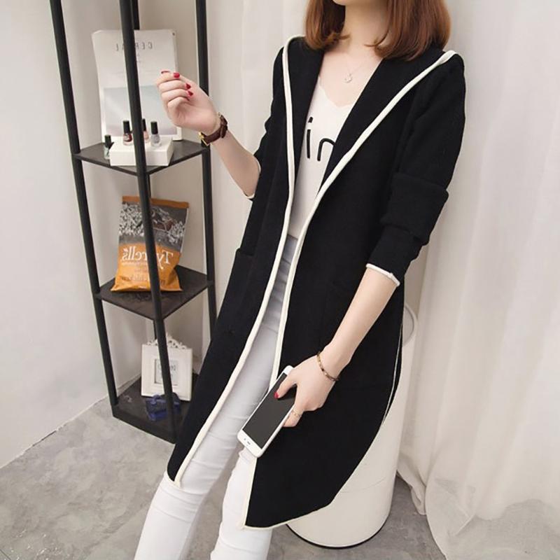 Women's Jackets Autumn Long Trench Coat Fashion Winter Loose Hooded Wild Elegant Windbreaker Sweater Cardigan W722 B4