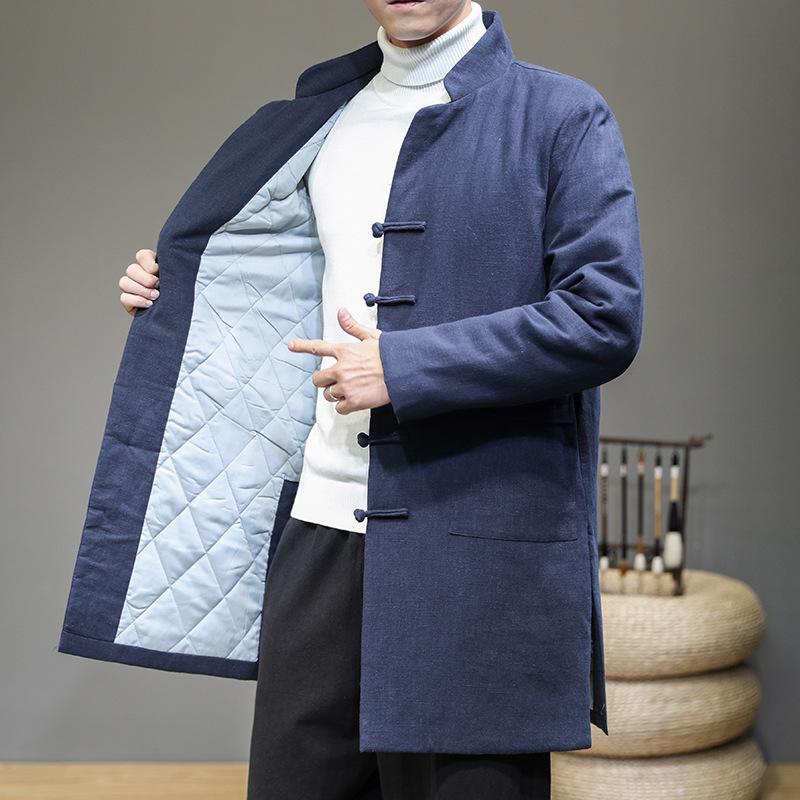 Chinese Style Men's cotton padded clothes medium and long Tang style coat with button up cotton padded jacket, Navy blue
Chinese Style Men's cotton padded clothes medium and long Tang style coat with button up cotton padded jacket, Navy blue