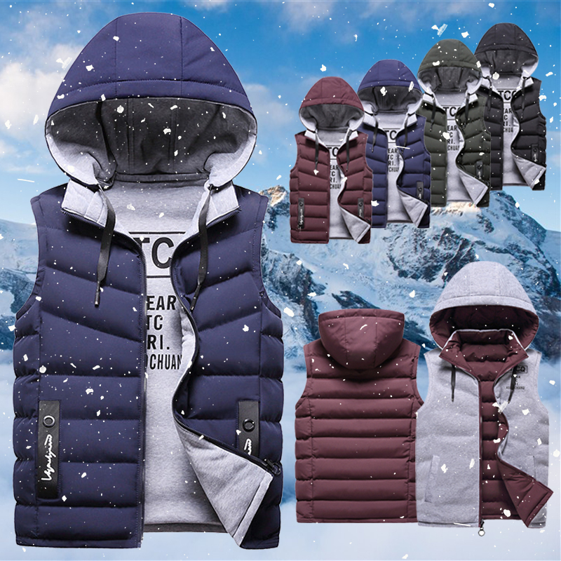 Casual Vest Jacket Men Both Sides Winter Fleece Vest Warm Hooded Waistcoat Sleeveless Jackets Male Hat Detachable Waistcoat Coat 201216