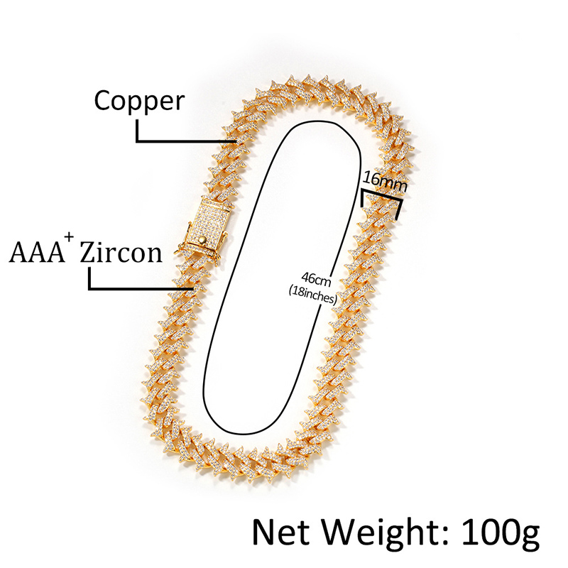 Hip Hop Thorn Link Chain Chokers Necklaces for Men New in Jewelry Prong Setting Cubic Zirconia Bling Iced Out Thorns Cuban Miami Choker Chains Rapper 