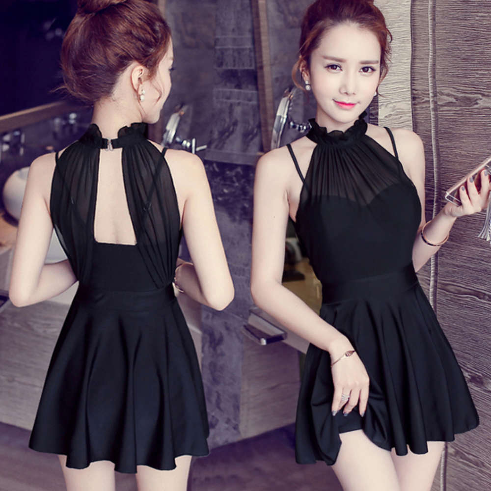 2020 new one-piece hot spring women' belly covered student skirt type steel support gathered conservative and slim split swimsuit, Black
2020 new one-piece hot spring women' belly covered student skirt type steel support gathered conservative and slim split swimsuit, Black