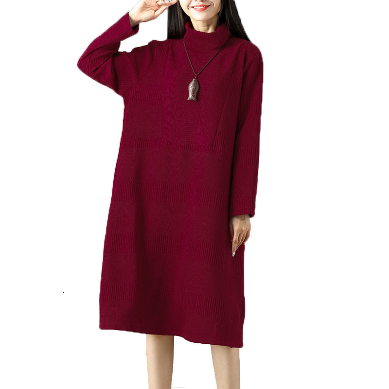 Plus Size New Female Mesh Autumn Long Sleeve Knitted Sweater Korean Women's Dresses Loose Turtleneck High Pullovers Dress R285 Feaw, Red wine
Plus Size New Female Mesh Autumn Long Sleeve Knitted Sweater Korean Women's Dresses Loose Turtleneck High Pullovers Dress R285 Feaw, Red wine