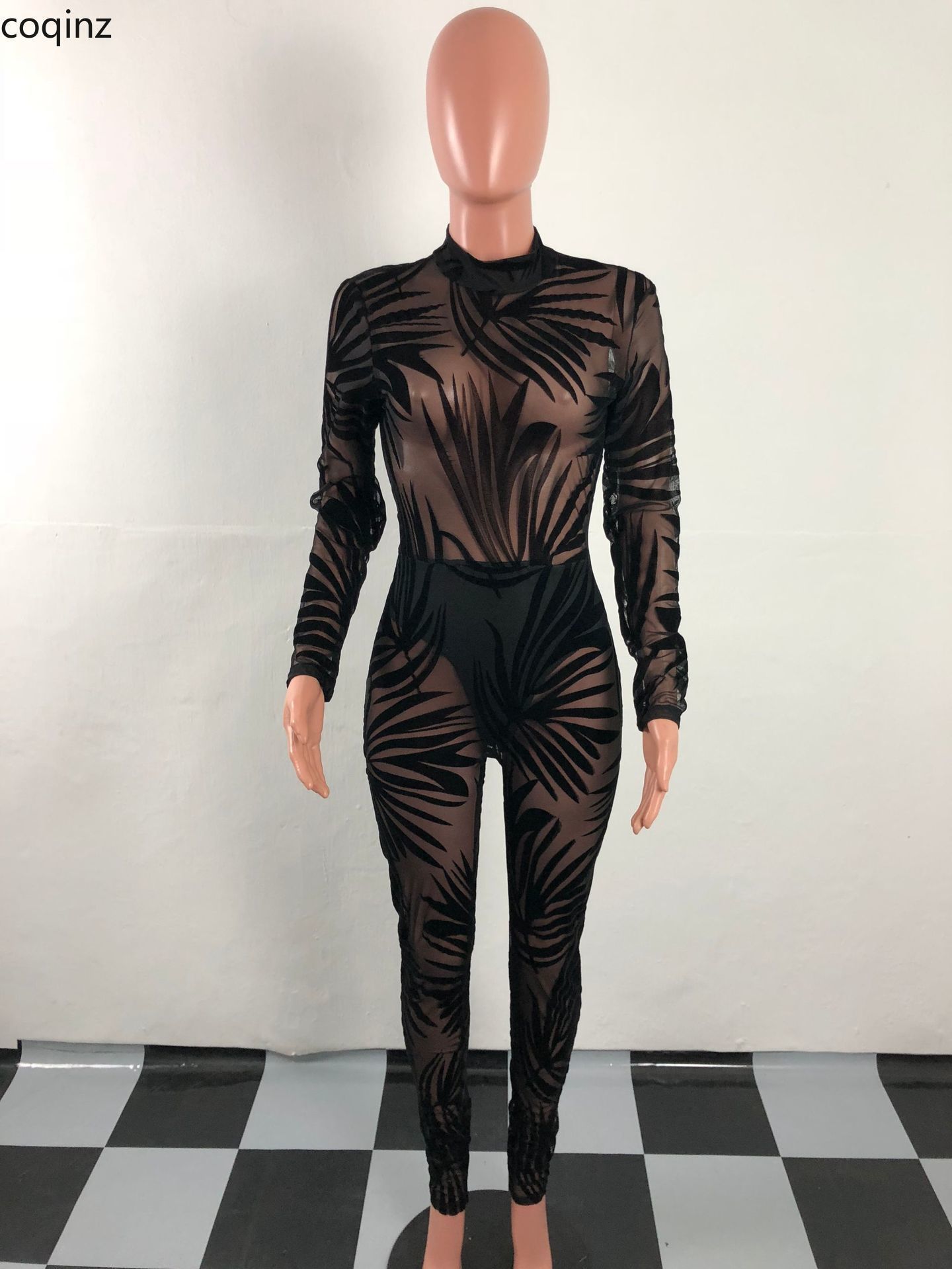 Plus Size Sexy Transparent Jumpsuit Women Bodycon Rompers Womens Overalls Body Streetwear Mesh Bodysuit Mono Mujer SJ3246 T200509