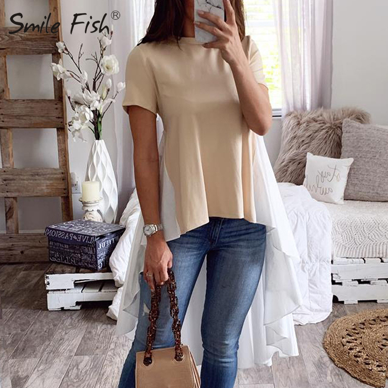 Asymmetrical Tunic Tops Women's Clothes Blouse O-neck Long Sleeve Top Irregular Blusas Loose Plus Size Autumn Shirts GV930 201029