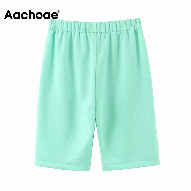 Aachoae Solid Color 2 Piece Set Women Casual Hooded Sweatshirt With Fashion Baggy Half Pants Two Piece Set Top And Pants 201119