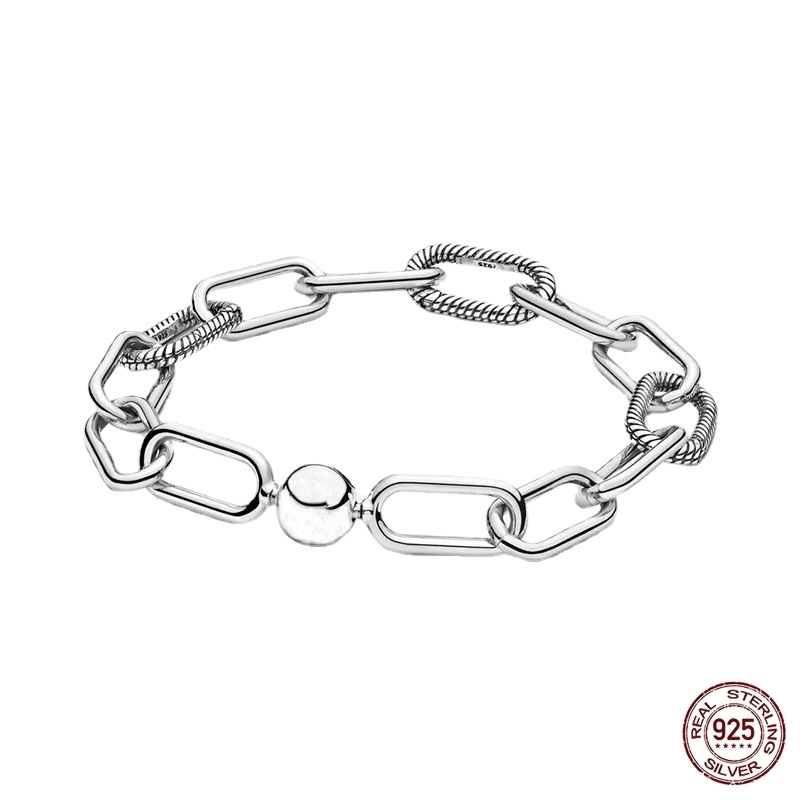 925 Sterling Silver Fit Original Charms T-shaped Buckle Apiral Snake Bone Chain Bracelet Simple 220309