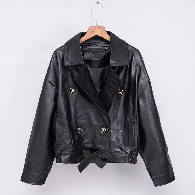 Europe Short PU Faux Leather Jacket Women Long Sleeve Black Coat Spring Autumn Fashion Streetwear Moto Biker Button Clothes 2020
Europe Short PU Faux Leather Jacket Women Long Sleeve Black Coat Spring Autumn Fashion Streetwear Moto Biker Button Clothes 2020