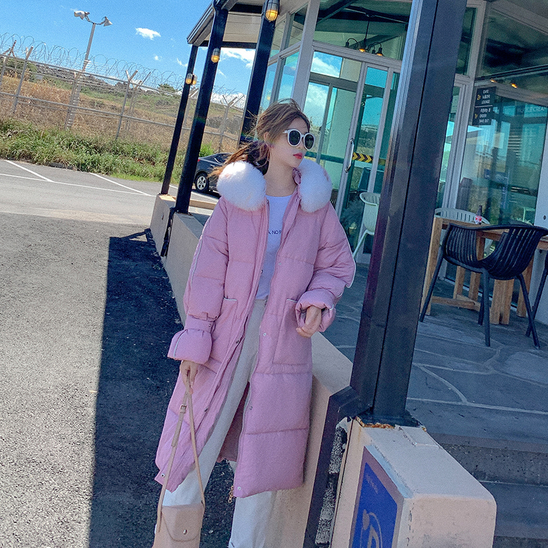 Han edition heavy hair led to film the new female long down jacket cap loose cotton coat of long big yards 201217