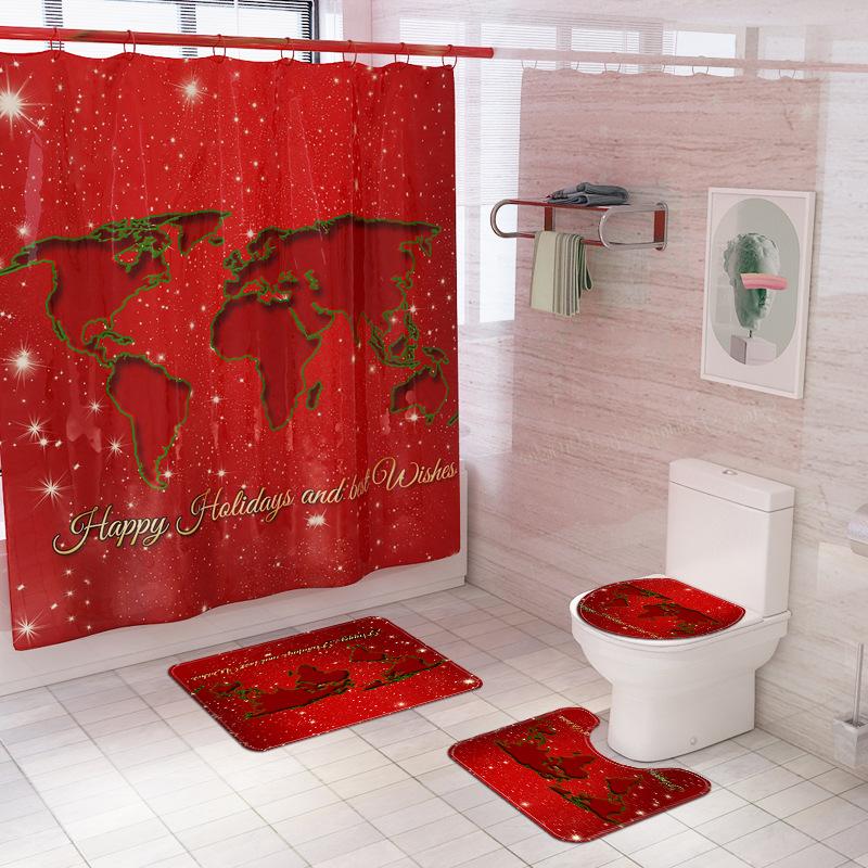 Red Map Print Shower Curtain and Bath Mat 4-piece Set Creative Bathroom Carpet Toilet Non-slip Absorbent Rugs Set
Red Map Print Shower Curtain and Bath Mat 4-piece Set Creative Bathroom Carpet Toilet Non-slip Absorbent Rugs Set